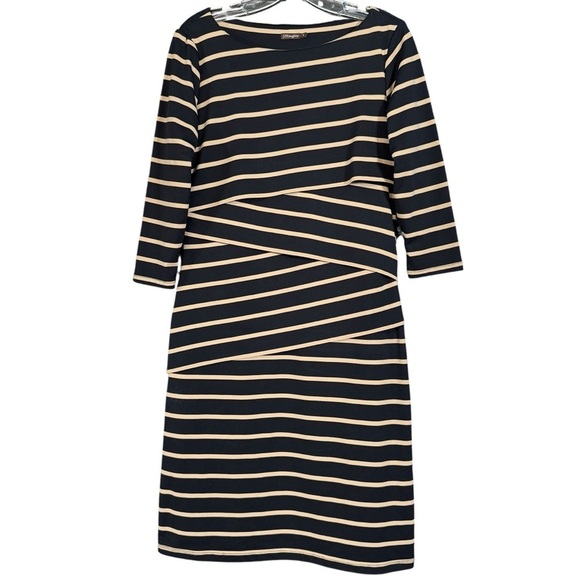 J.McLaughlin Stripe Knit Dress | Black Tan Stretch S - Picture 1 of 6